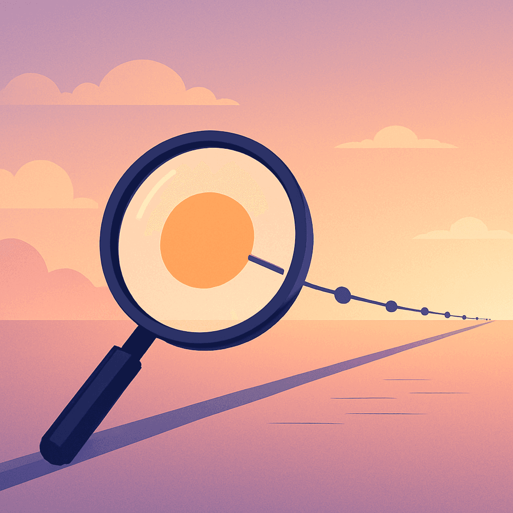 Timeline graphic with magnifying glass on recent events to show recency bias in investing