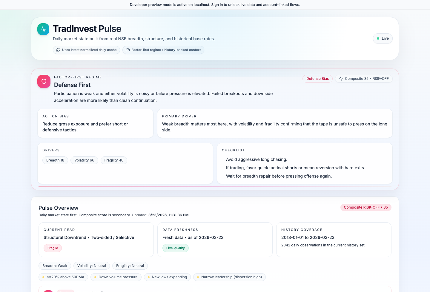 TradInvest Pulse overview screenshot